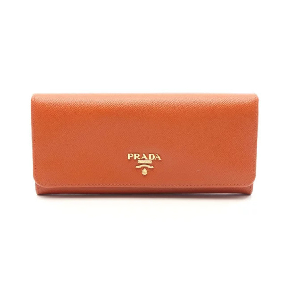 Prada Bi fold Long Wallet Saffiano Leather Brown